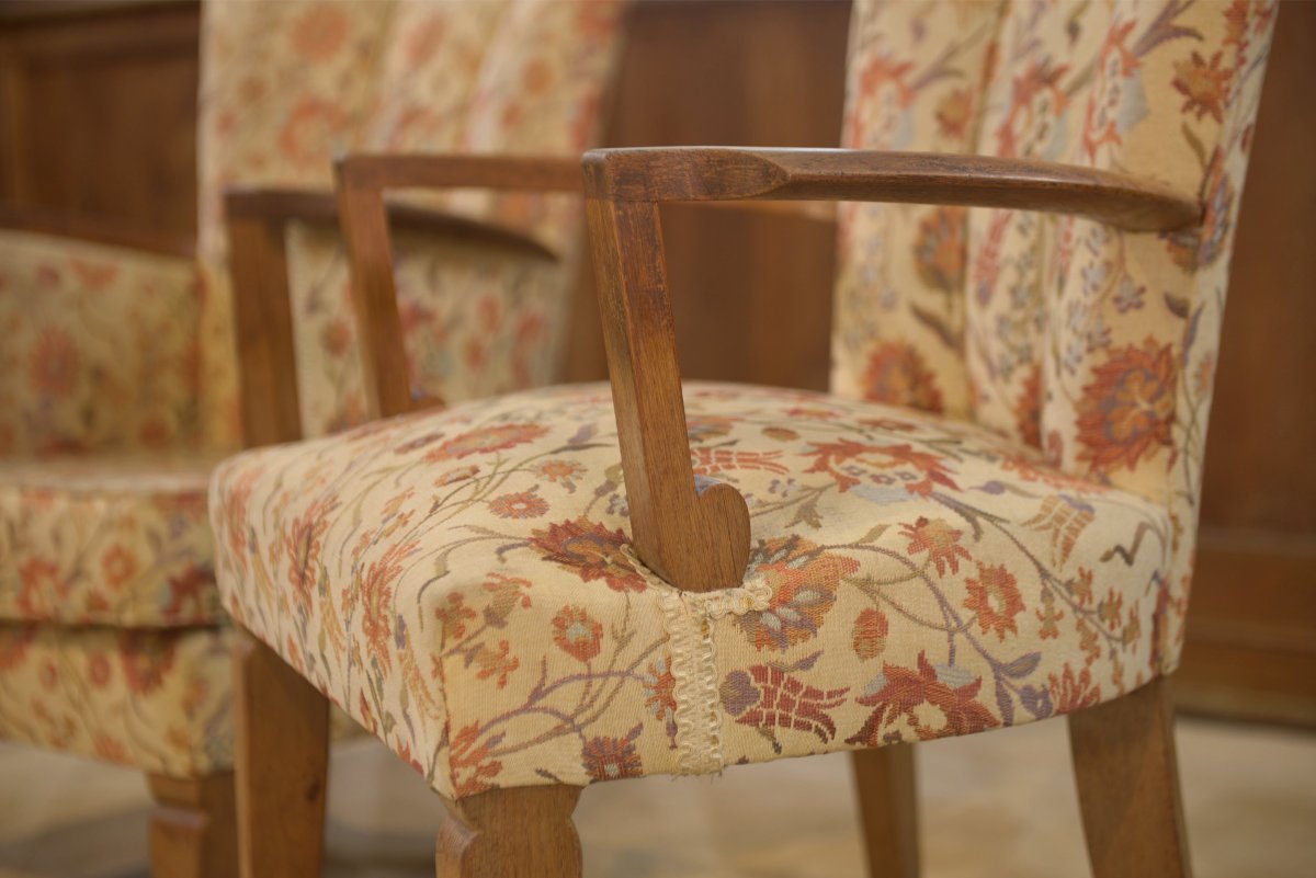 Set Of Two Bridge Armchairs And One Armchair Attributed To Jules Leleu, 1930s-photo-2