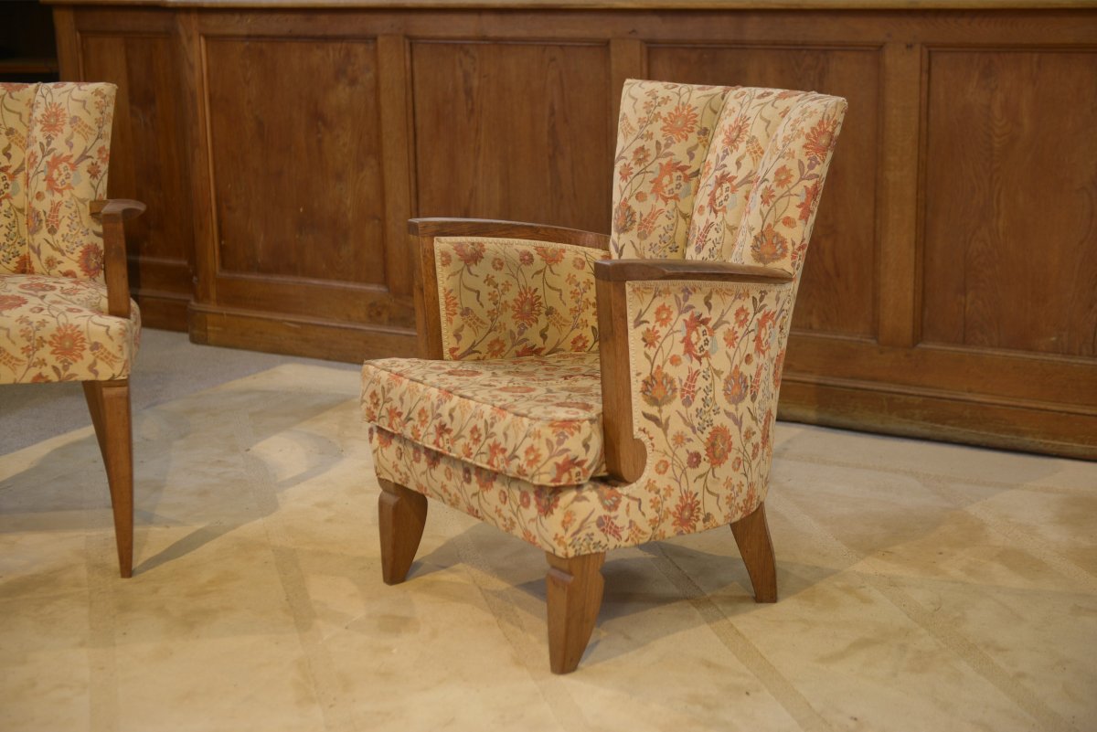 Set Of Two Bridge Armchairs And One Armchair Attributed To Jules Leleu, 1930s-photo-5