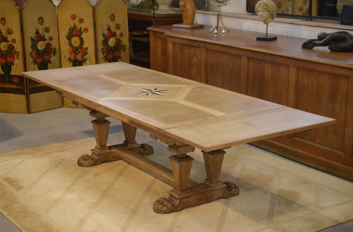 Grande table sculpturale en chêne 1950's-photo-8
