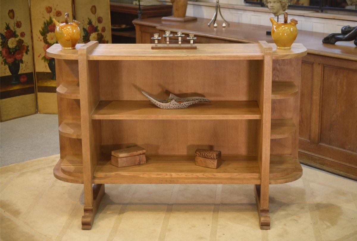 Modernist Art Deco Oak Shelving Unit, 1940s-photo-6