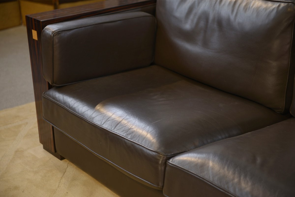 Minimalist Leather And Macassar Ebony Sofa From The 1980s-photo-4