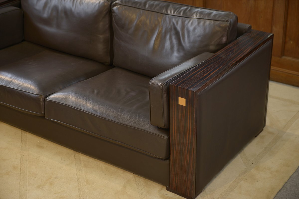 Minimalist Leather And Macassar Ebony Sofa From The 1980s-photo-2
