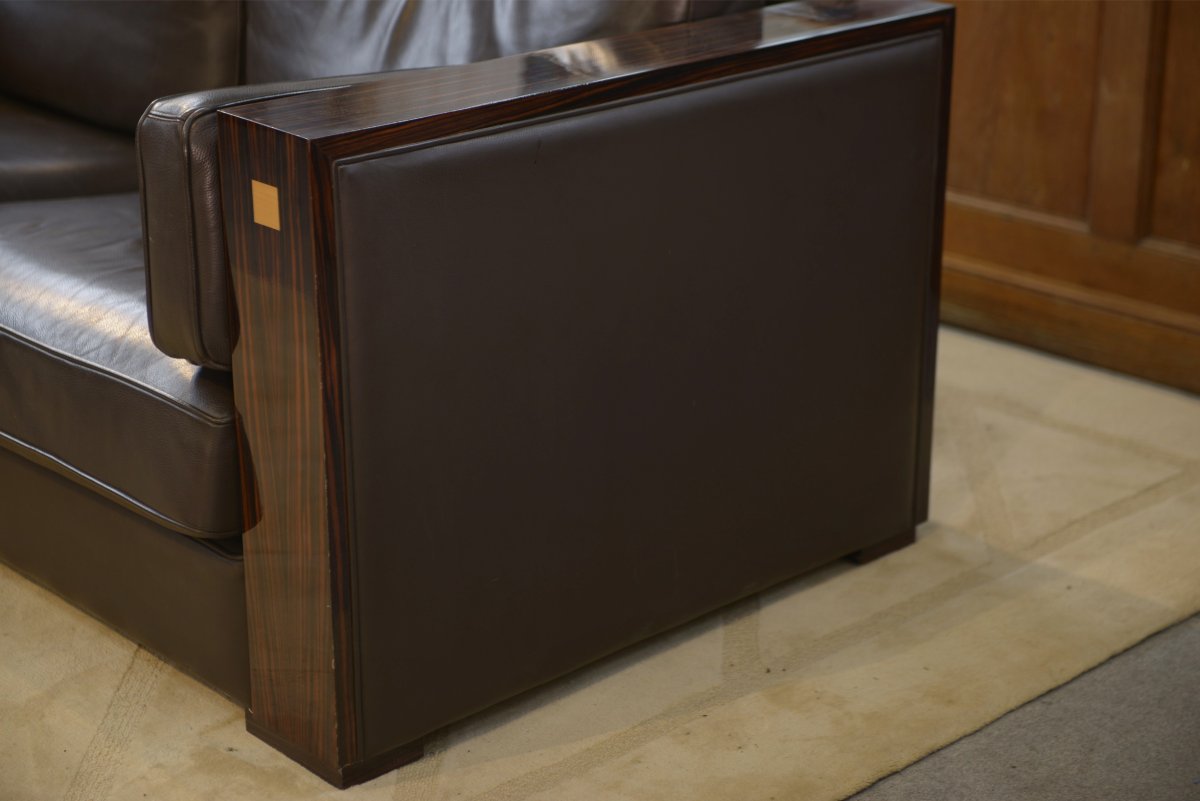 Minimalist Leather And Macassar Ebony Sofa From The 1980s-photo-4