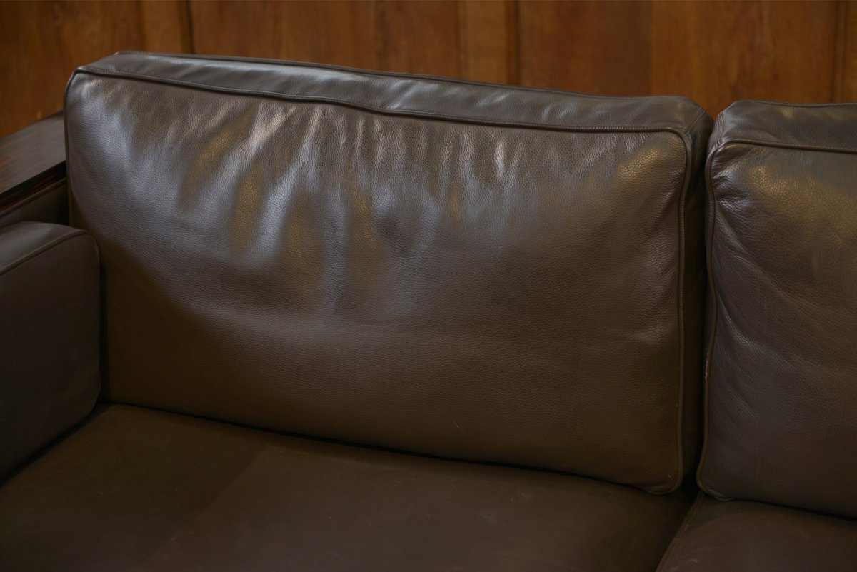 Minimalist Leather And Macassar Ebony Sofa From The 1980s-photo-6