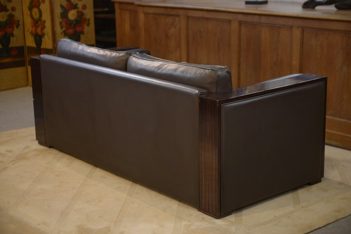 Minimalist Leather And Macassar Ebony Sofa From The 1980s-photo-7