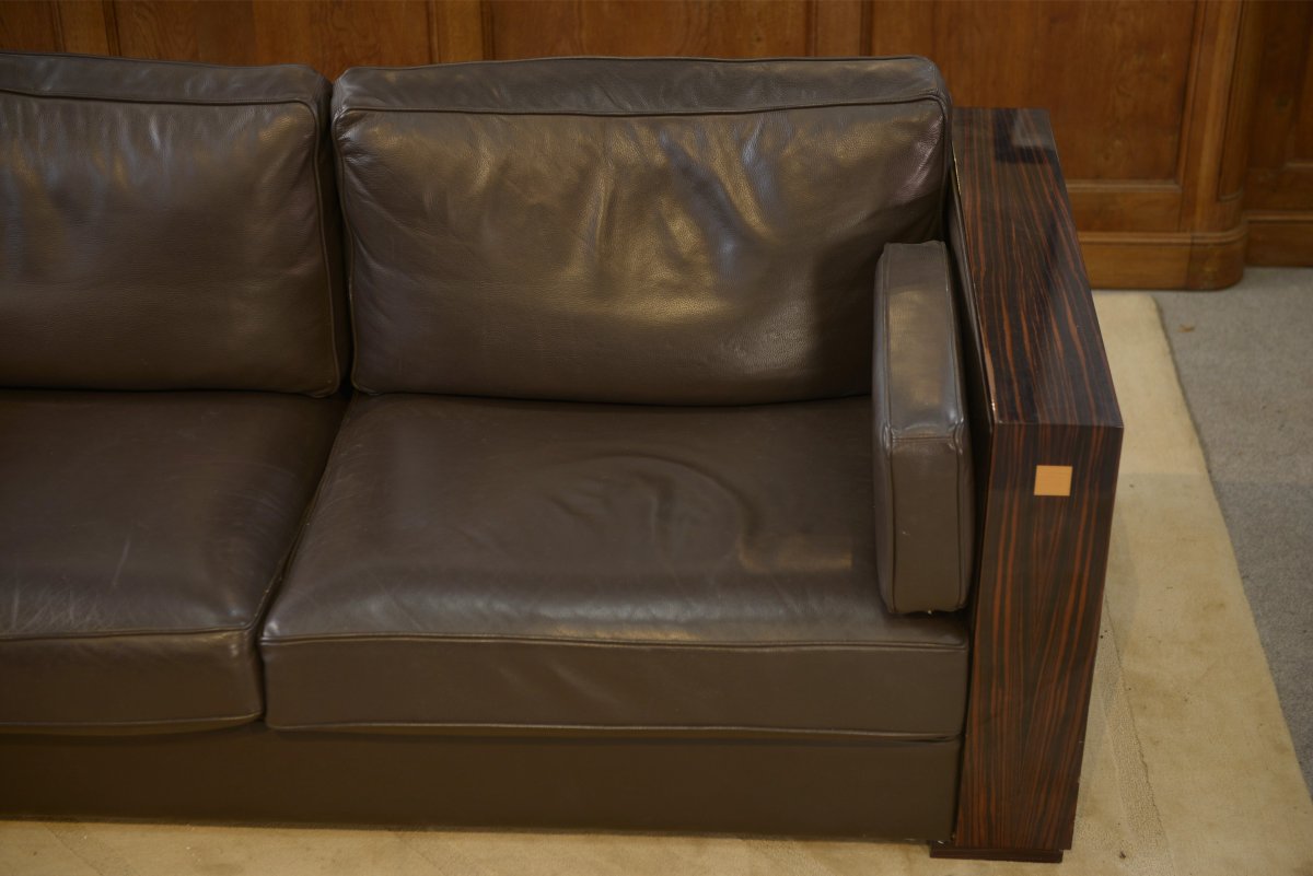 Minimalist Leather And Macassar Ebony Sofa From The 1980s-photo-8