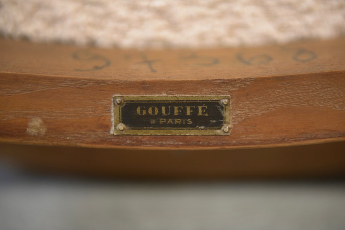 Fauteuil Art Déco moderniste en frêne et bouclettes écrues par Pierre Gouffé 1940's-photo-3