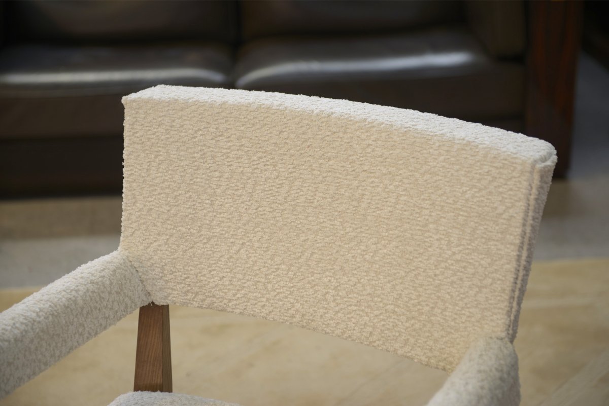 Fauteuil Art Déco moderniste en frêne et bouclettes écrues par Pierre Gouffé 1940's-photo-4