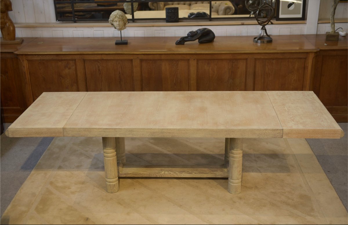 Table Art Déco en chêne cérusé dans le goût de Jean-Charles Moreux 1940's-photo-1
