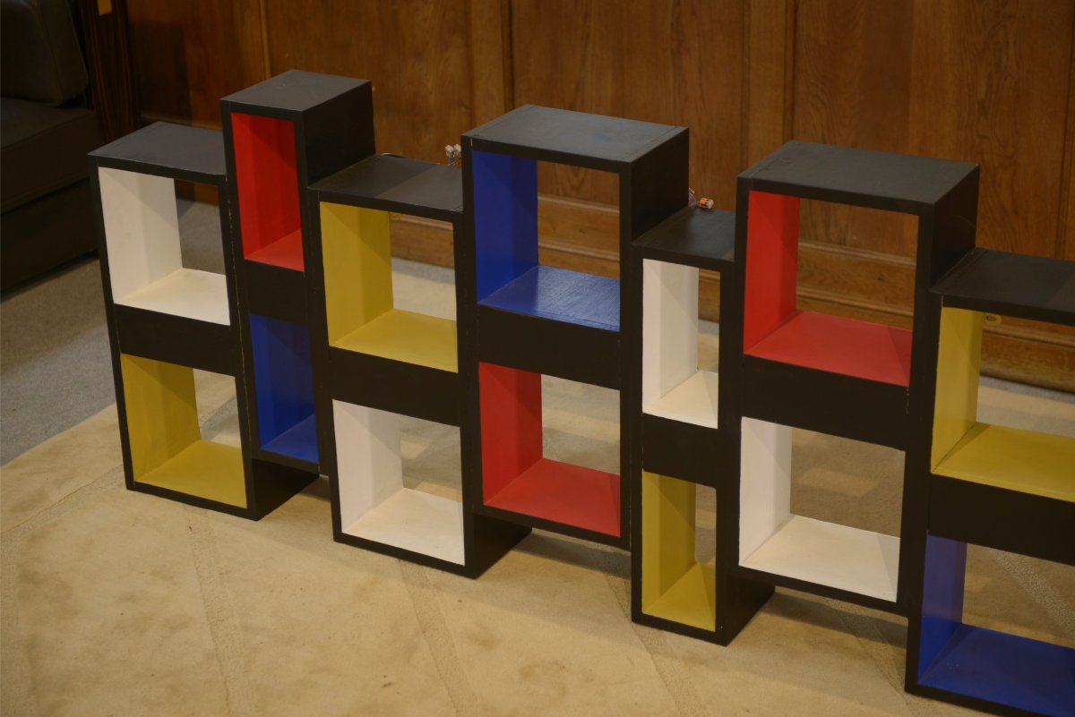 1960s Shelf: A Contemporary Art Installation In The Style Of Piet Mondrian-photo-2