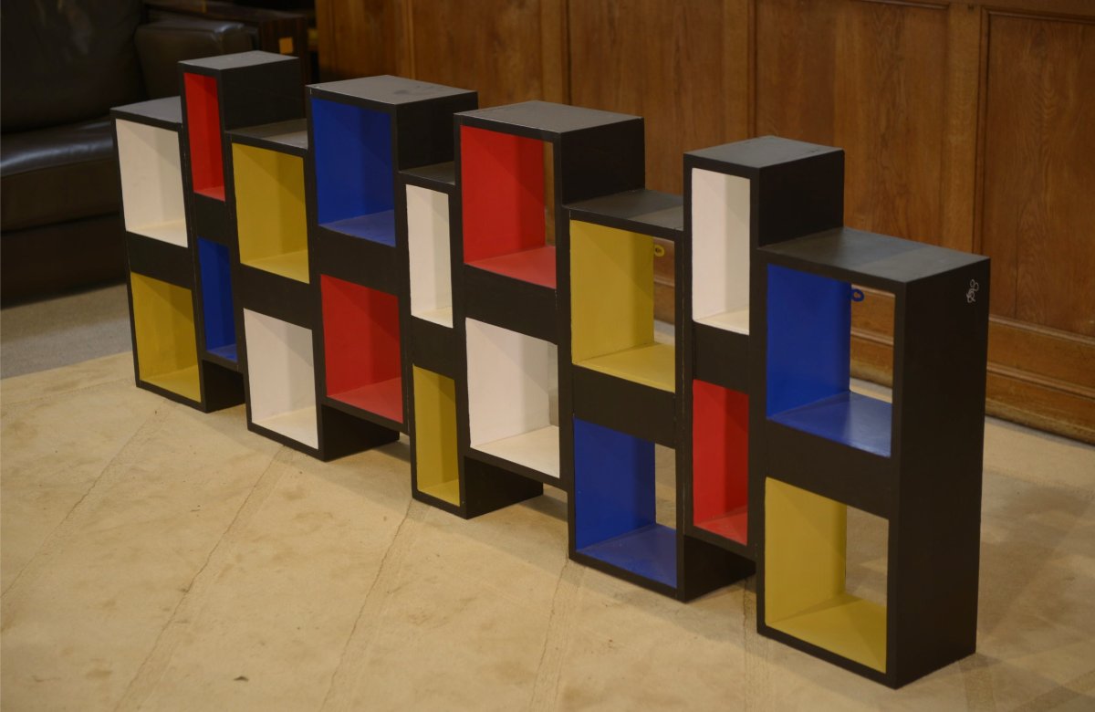 1960s Shelf: A Contemporary Art Installation In The Style Of Piet Mondrian-photo-1
