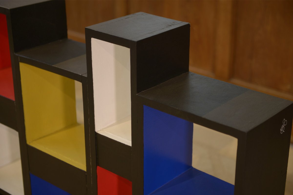 1960s Shelf: A Contemporary Art Installation In The Style Of Piet Mondrian-photo-3