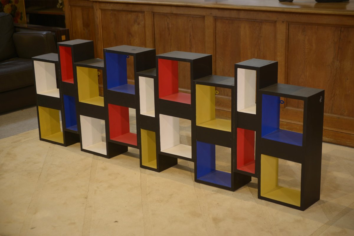 1960s Shelf: A Contemporary Art Installation In The Style Of Piet Mondrian