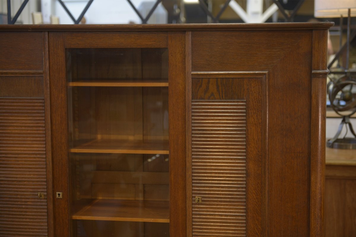 Armoire vitrine brutaliste en chêne Charles Dudouyt 1940's-photo-2