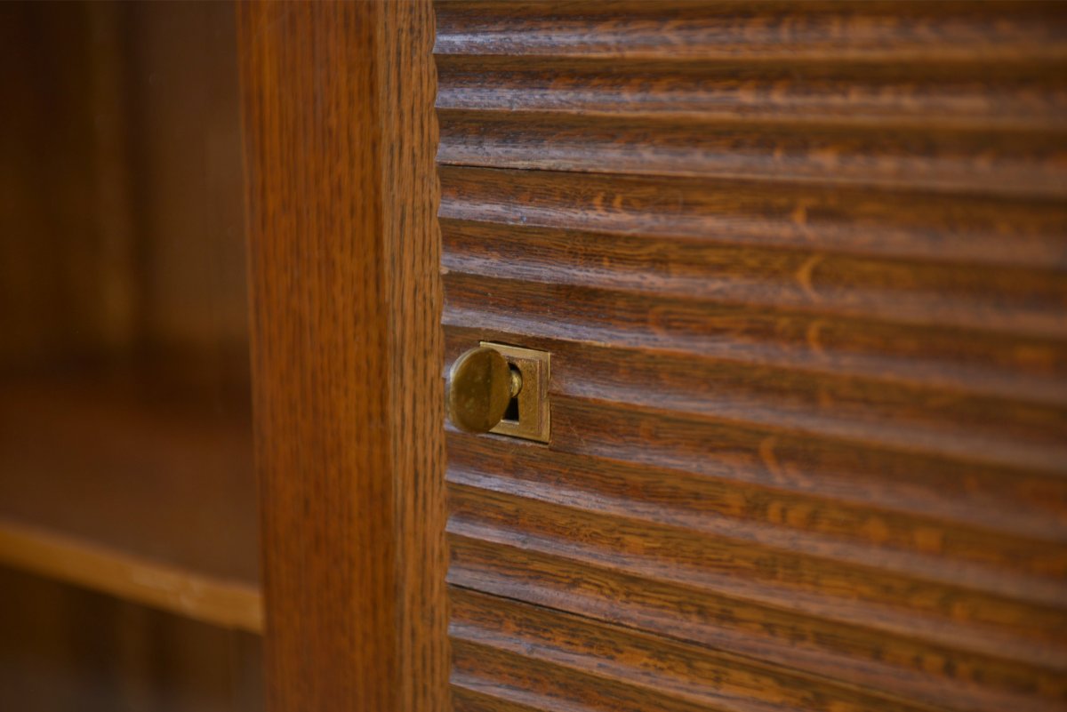 Armoire vitrine brutaliste en chêne Charles Dudouyt 1940's-photo-3