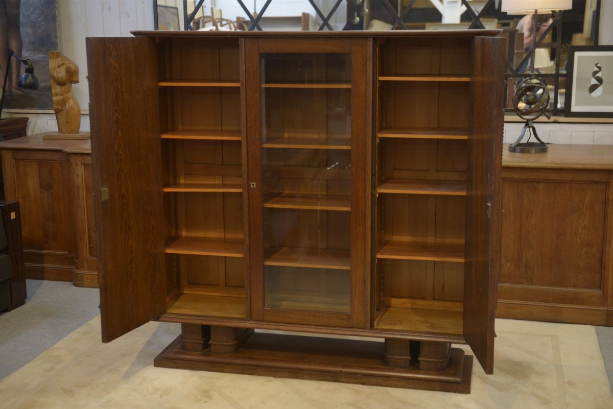 Armoire vitrine brutaliste en chêne Charles Dudouyt 1940's-photo-1