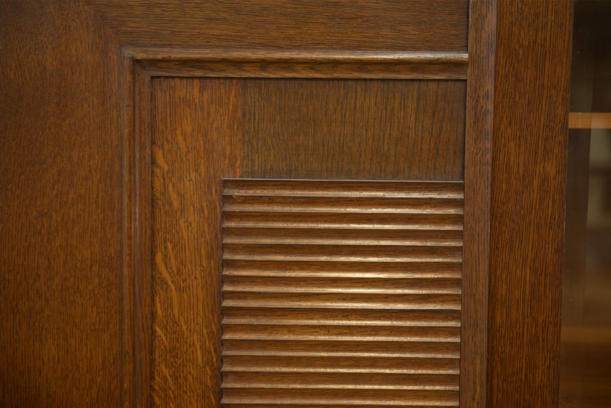 Armoire vitrine brutaliste en chêne Charles Dudouyt 1940's-photo-2