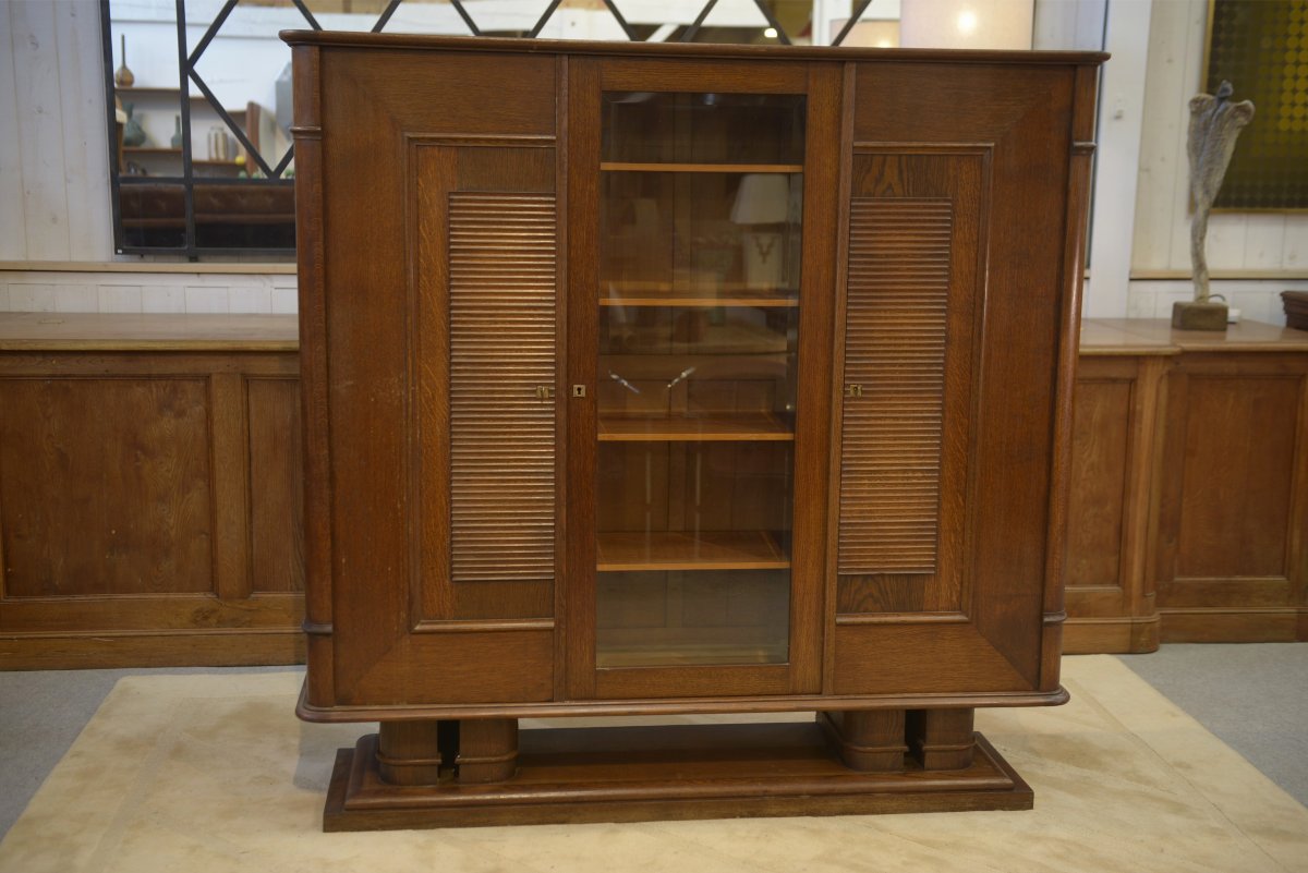 Armoire vitrine brutaliste en chêne Charles Dudouyt 1940's-photo-3
