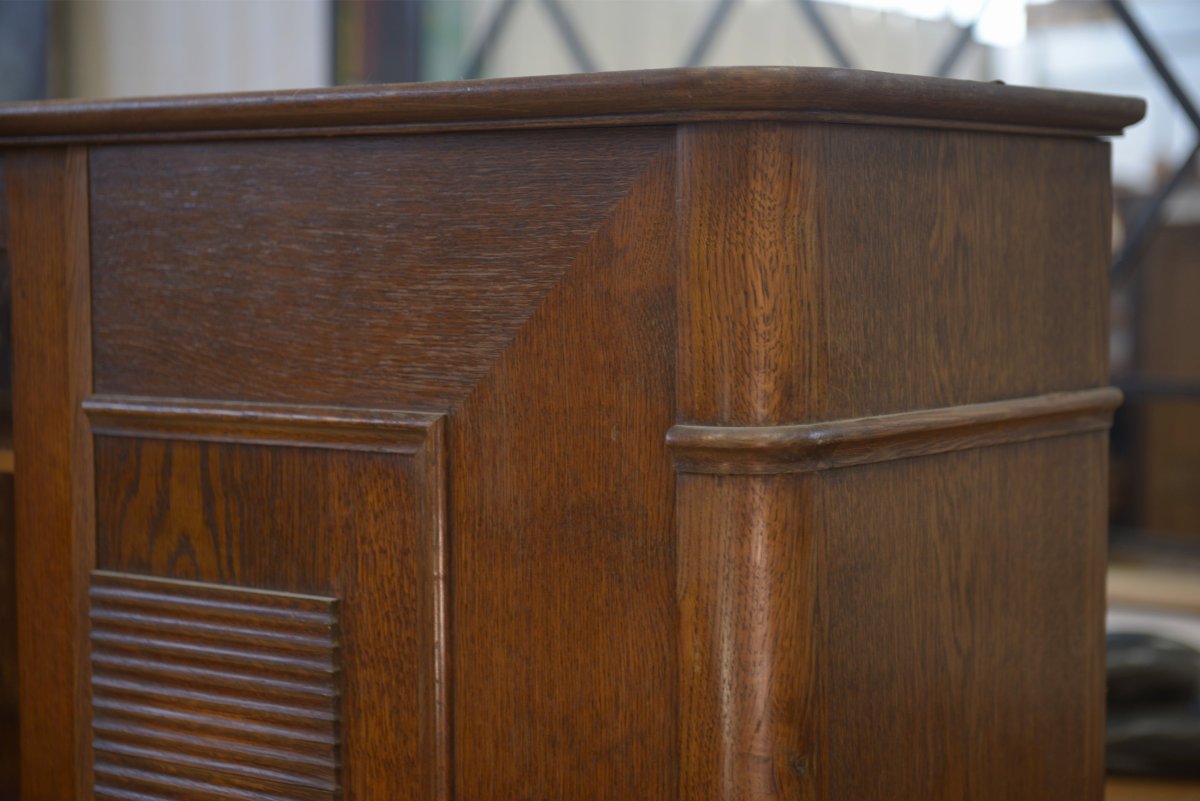 Armoire vitrine brutaliste en chêne Charles Dudouyt 1940's-photo-4
