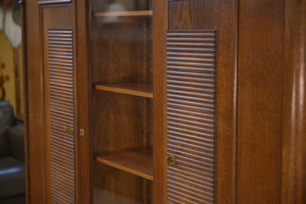 Armoire vitrine brutaliste en chêne Charles Dudouyt 1940's-photo-5