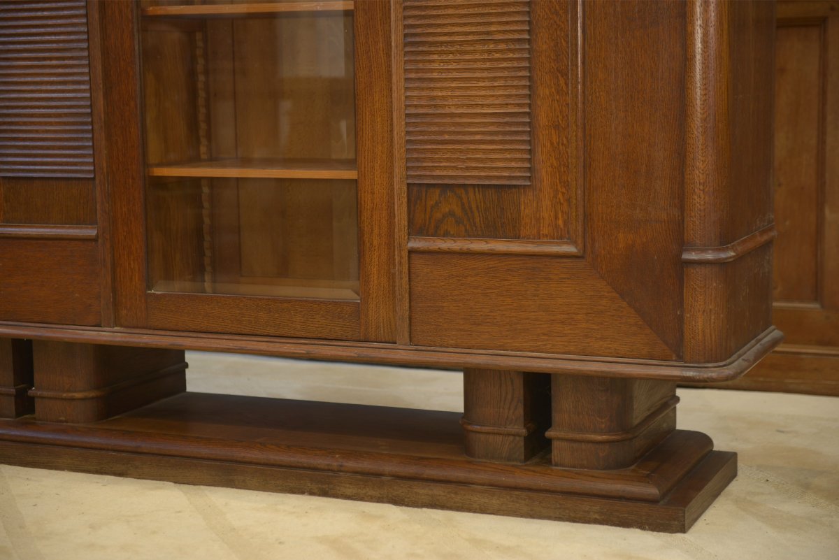 Armoire vitrine brutaliste en chêne Charles Dudouyt 1940's-photo-7