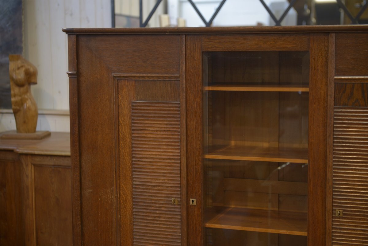 Armoire vitrine brutaliste en chêne Charles Dudouyt 1940's-photo-8