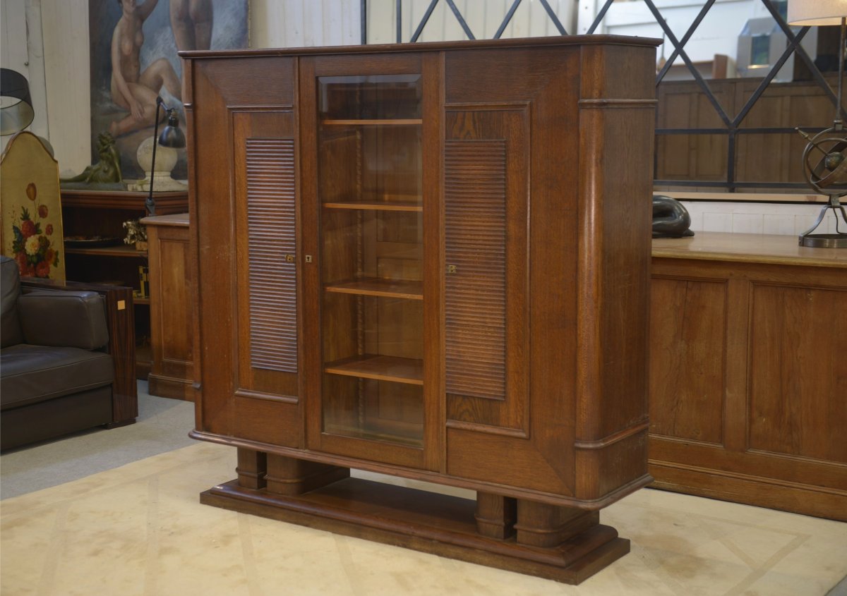 Armoire vitrine brutaliste en chêne Charles Dudouyt 1940's