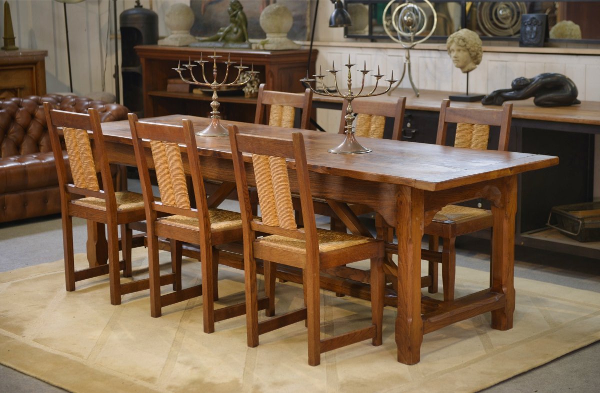 Large Solid Elm Farmhouse Table From The 1950s-photo-2