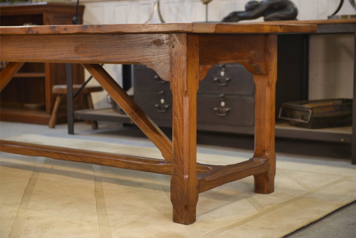 Large Solid Elm Farmhouse Table From The 1950s-photo-4
