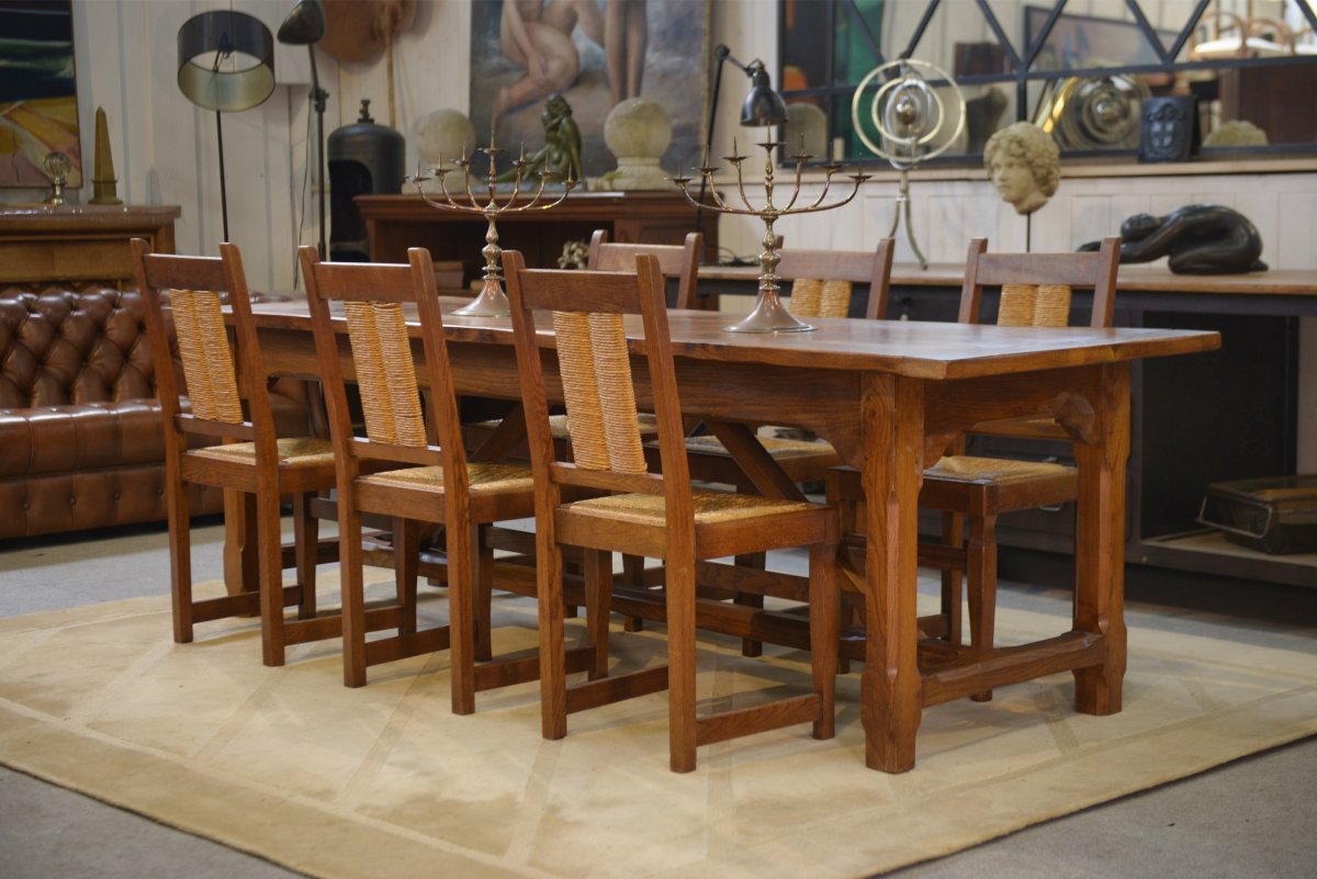 Large Solid Elm Farmhouse Table From The 1950s-photo-2