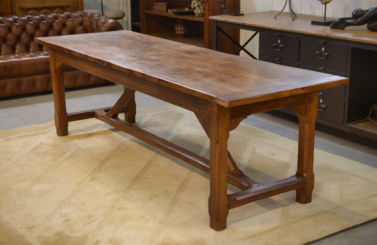 Large Solid Elm Farmhouse Table From The 1950s-photo-3