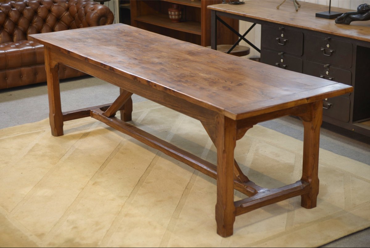 Large Solid Elm Farmhouse Table From The 1950s