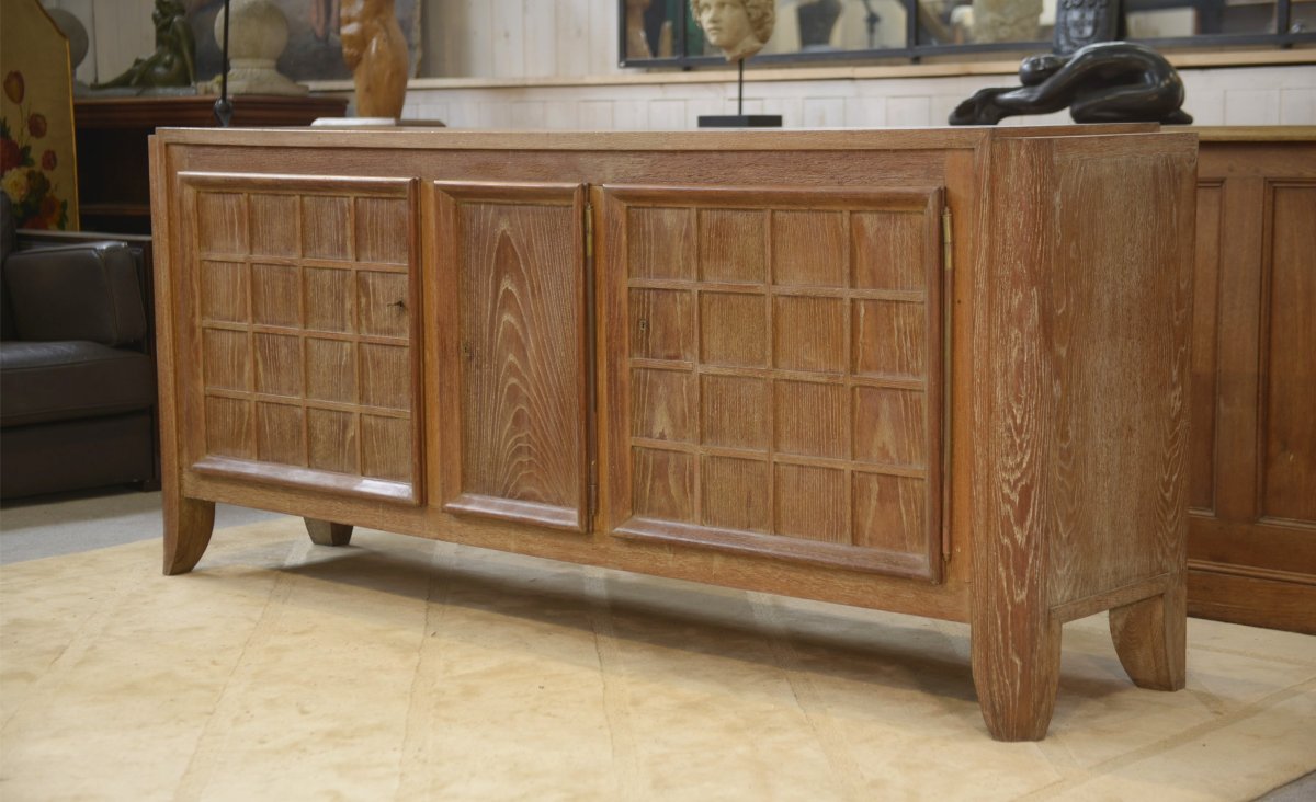 Chalk-washed Oak Sideboard By Maurice Rinck, 1940s