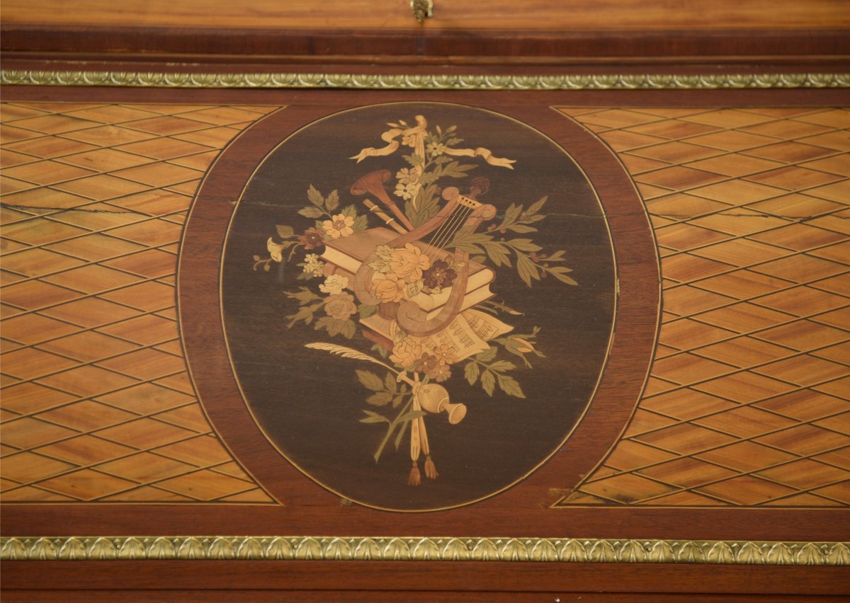 Louis XVI-style Cylinder Desk With Napoleon III-era Marquetry-photo-2