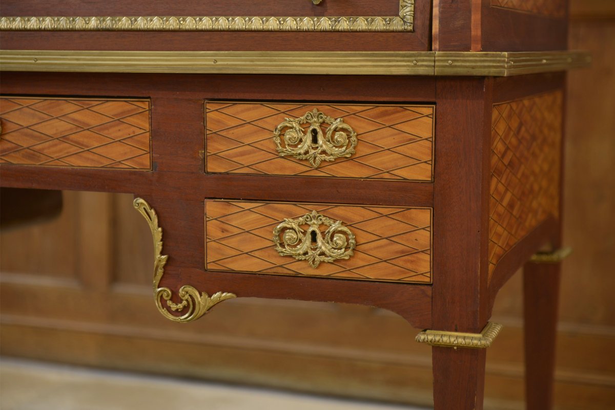 Louis XVI-style Cylinder Desk With Napoleon III-era Marquetry-photo-5