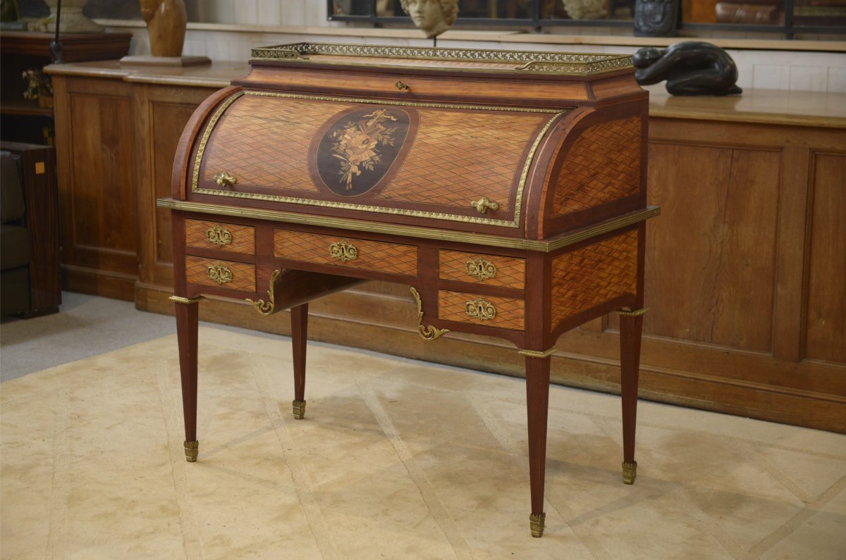 Louis XVI-style Cylinder Desk With Napoleon III-era Marquetry