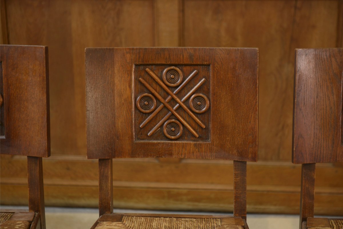 Set Of 6 Charles Dudouyt Oak Chairs From The 1950s-photo-2