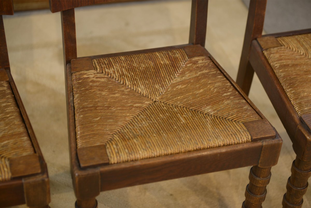 Set Of 6 Charles Dudouyt Oak Chairs From The 1950s-photo-4