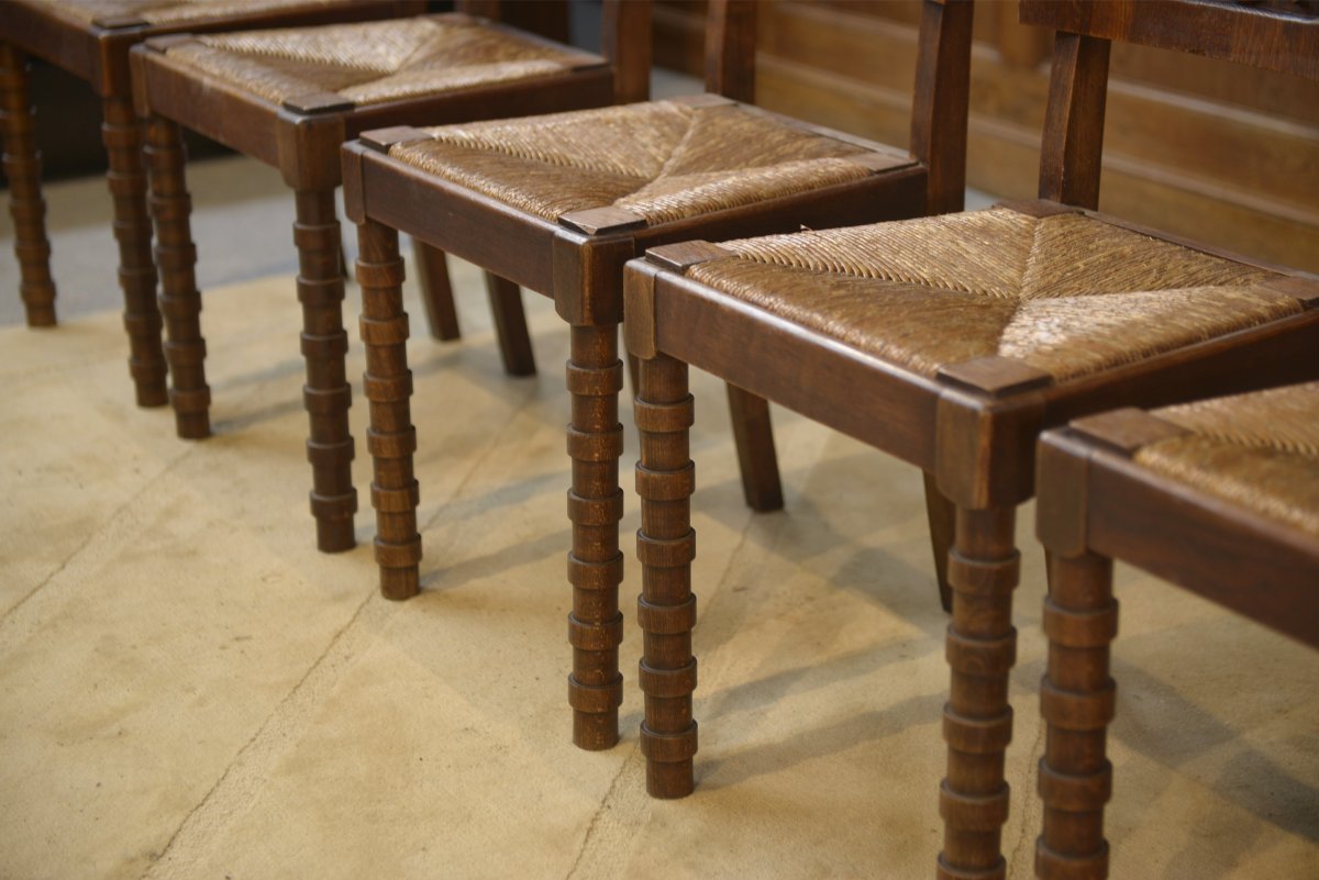Set Of 6 Charles Dudouyt Oak Chairs From The 1950s-photo-2