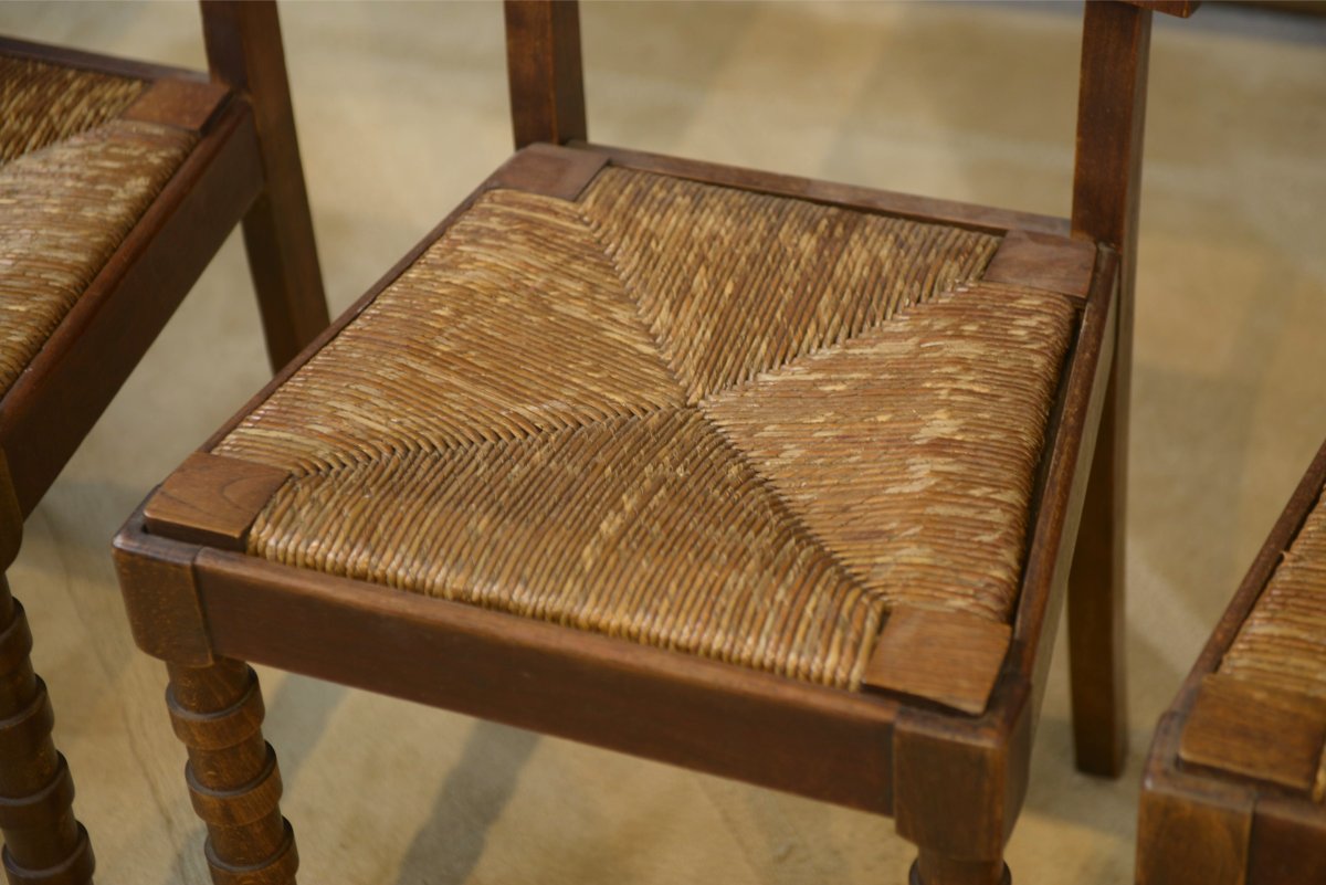 Set Of 6 Charles Dudouyt Oak Chairs From The 1950s-photo-4