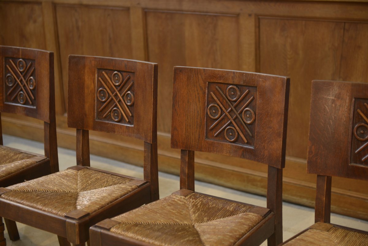 Set Of 6 Charles Dudouyt Oak Chairs From The 1950s-photo-5