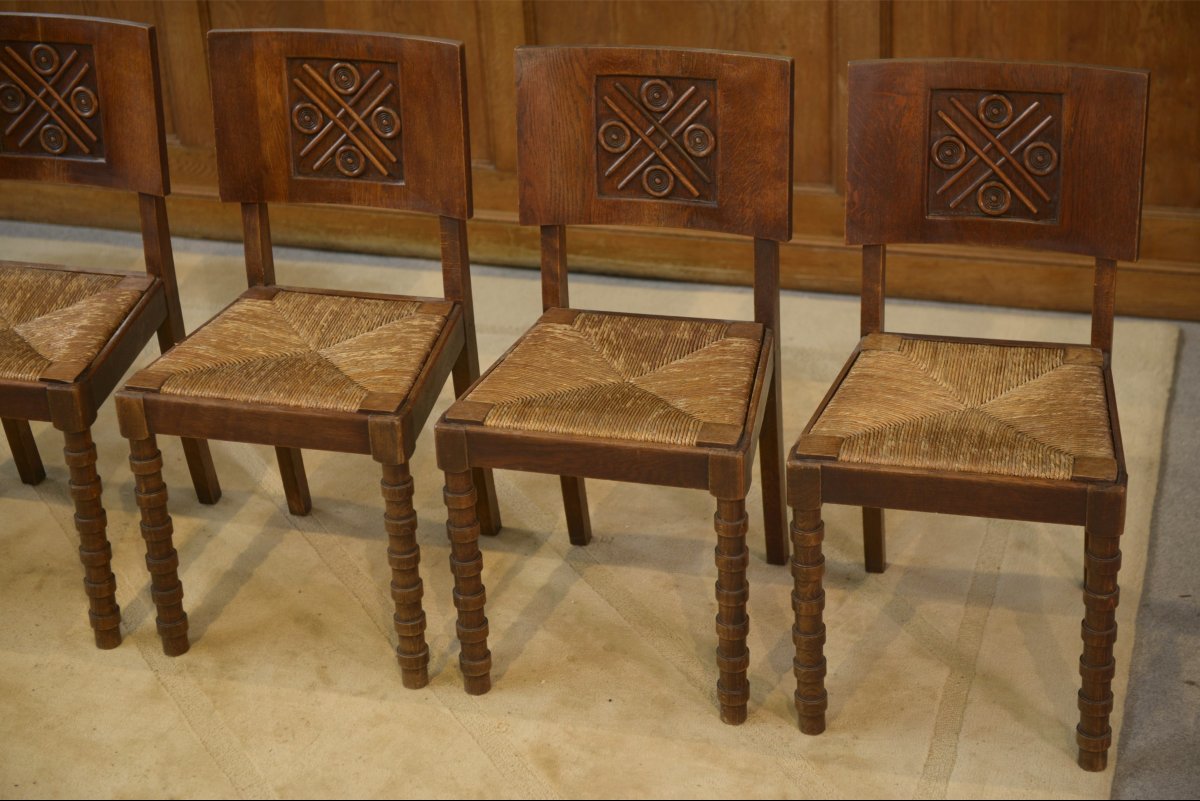 Set Of 6 Charles Dudouyt Oak Chairs From The 1950s-photo-6
