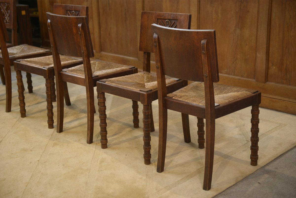 Set Of 6 Charles Dudouyt Oak Chairs From The 1950s-photo-7