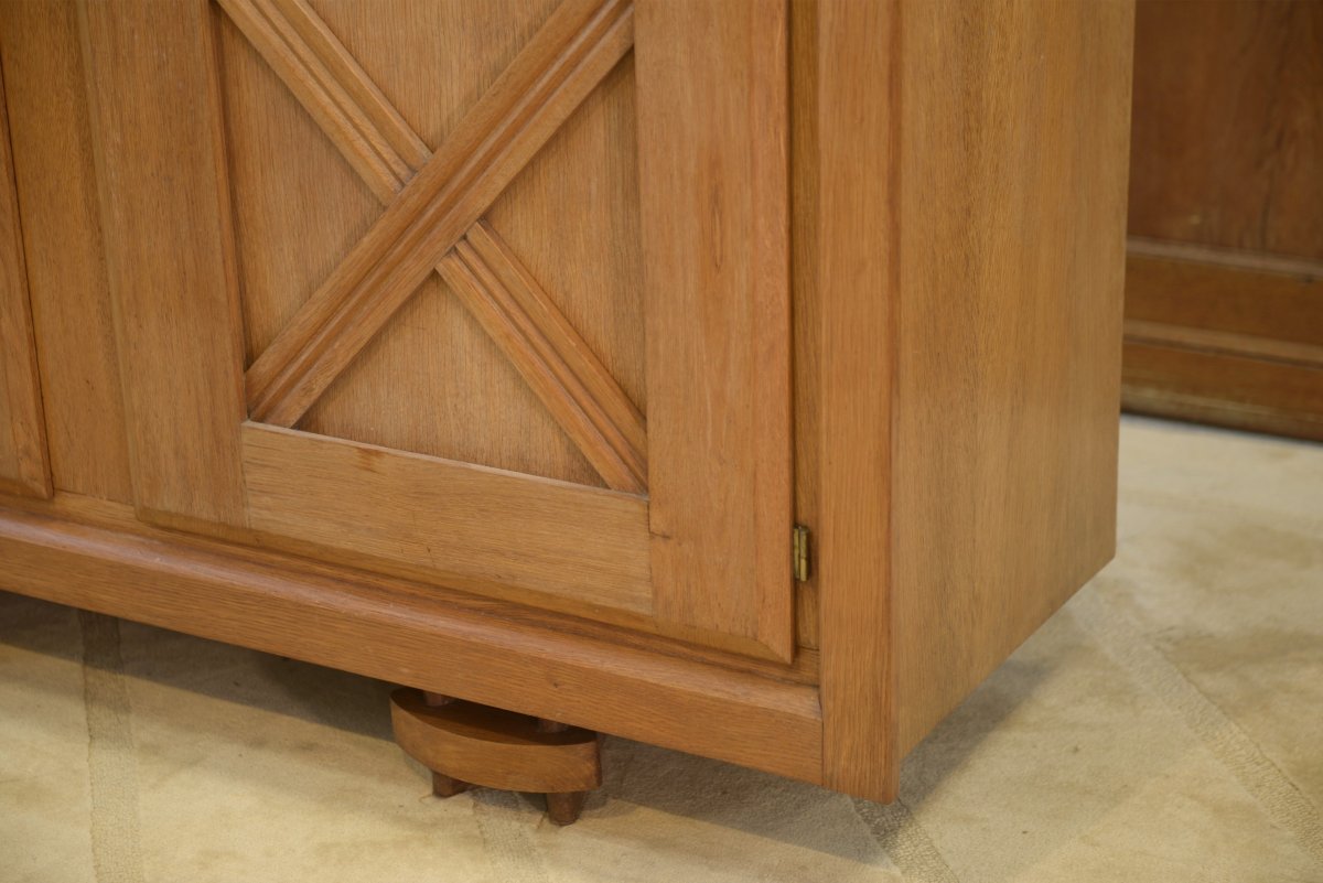 Armoire en chêne blond à motif géométrique en croisillons 1940's-photo-6
