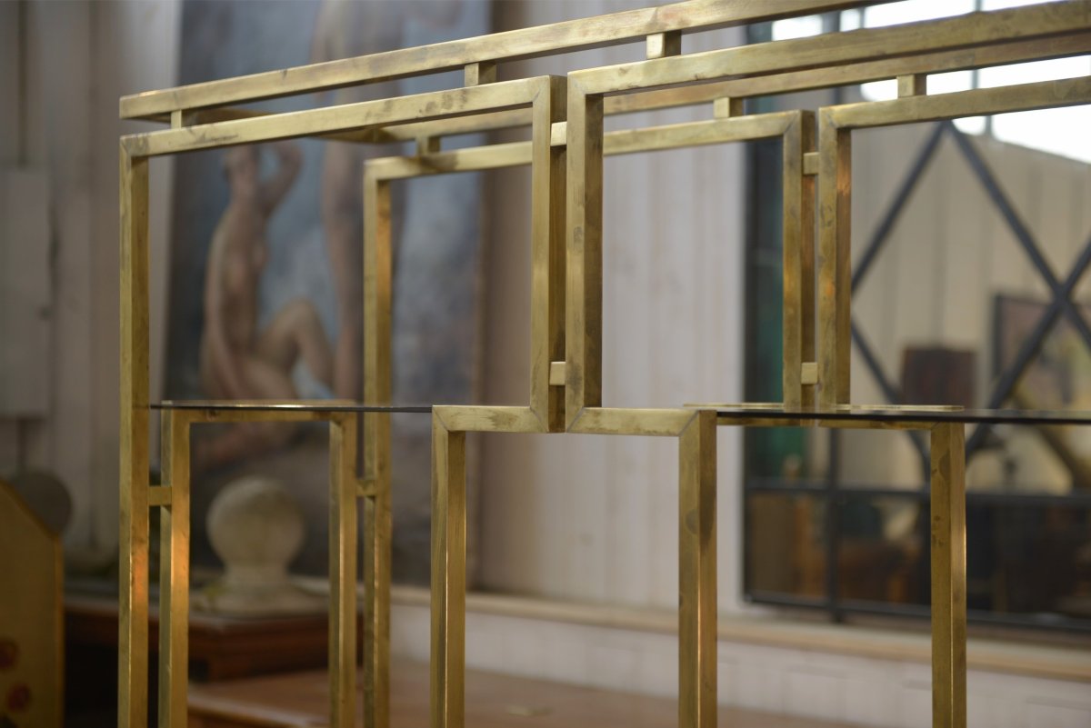 Shelf Made Of Brass, Lacquered Wood, And Smoked Glass By Kim Moltzer, 1970s-photo-2