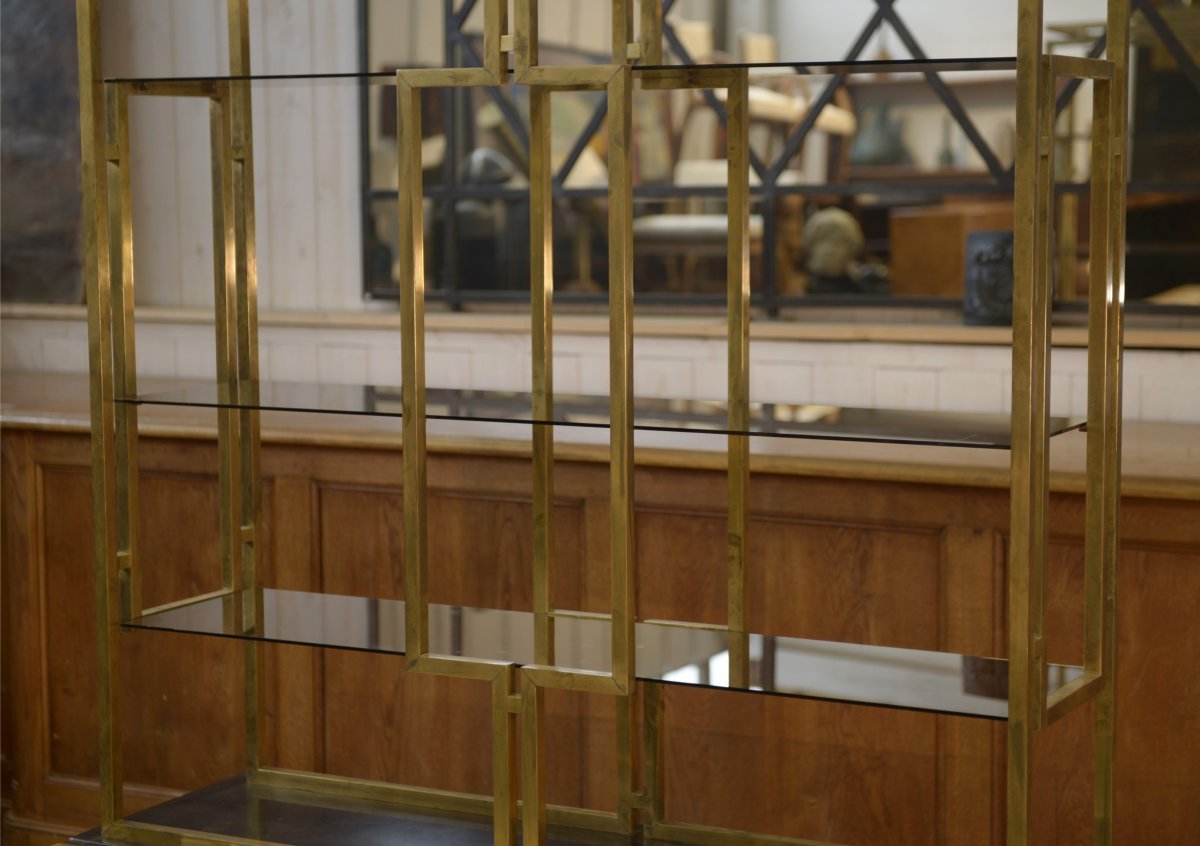 Shelf Made Of Brass, Lacquered Wood, And Smoked Glass By Kim Moltzer, 1970s-photo-4