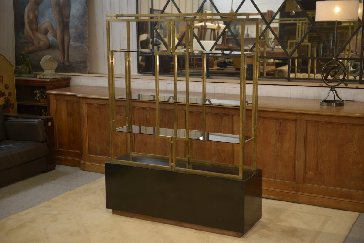 Shelf Made Of Brass, Lacquered Wood, And Smoked Glass By Kim Moltzer, 1970s-photo-3