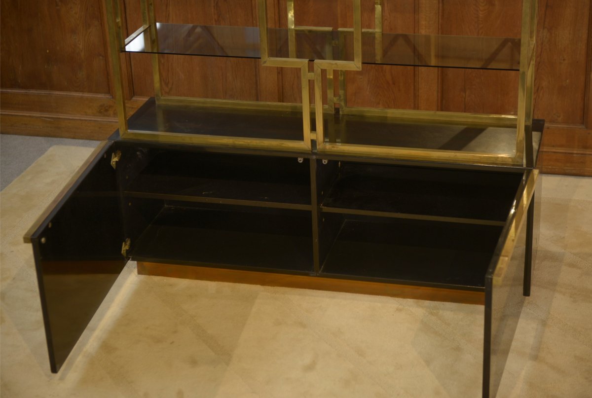 Shelf Made Of Brass, Lacquered Wood, And Smoked Glass By Kim Moltzer, 1970s-photo-4