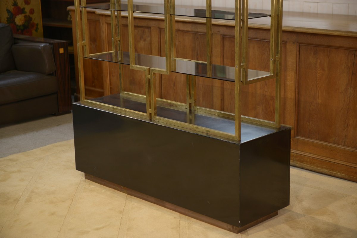 Shelf Made Of Brass, Lacquered Wood, And Smoked Glass By Kim Moltzer, 1970s-photo-6
