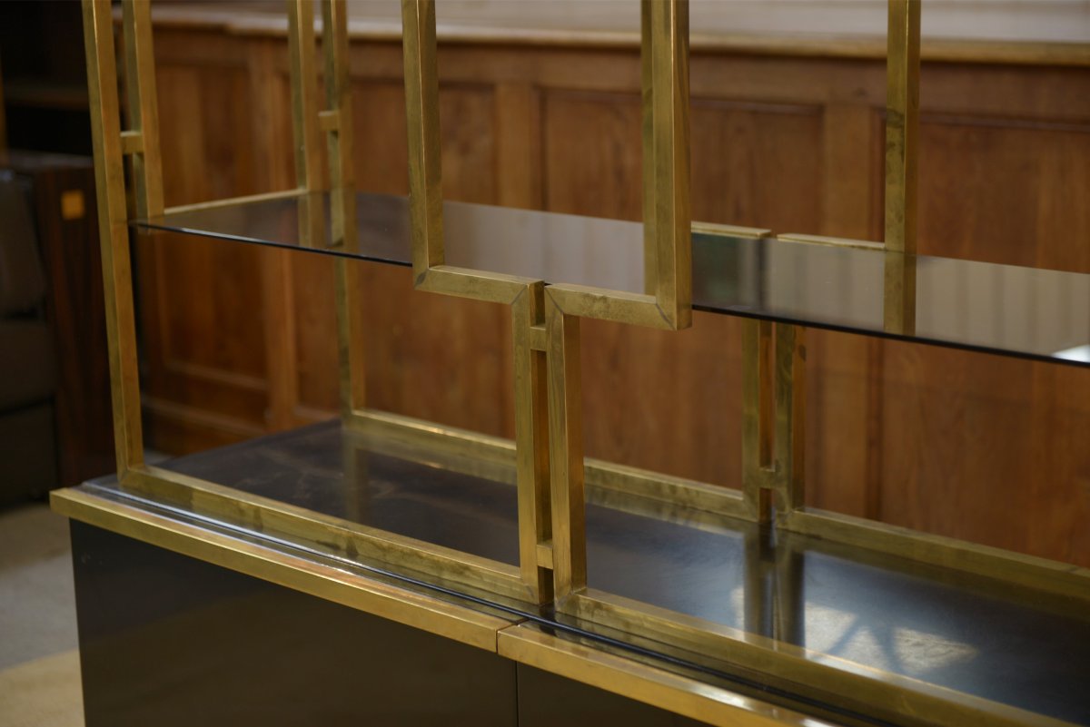 Shelf Made Of Brass, Lacquered Wood, And Smoked Glass By Kim Moltzer, 1970s-photo-7